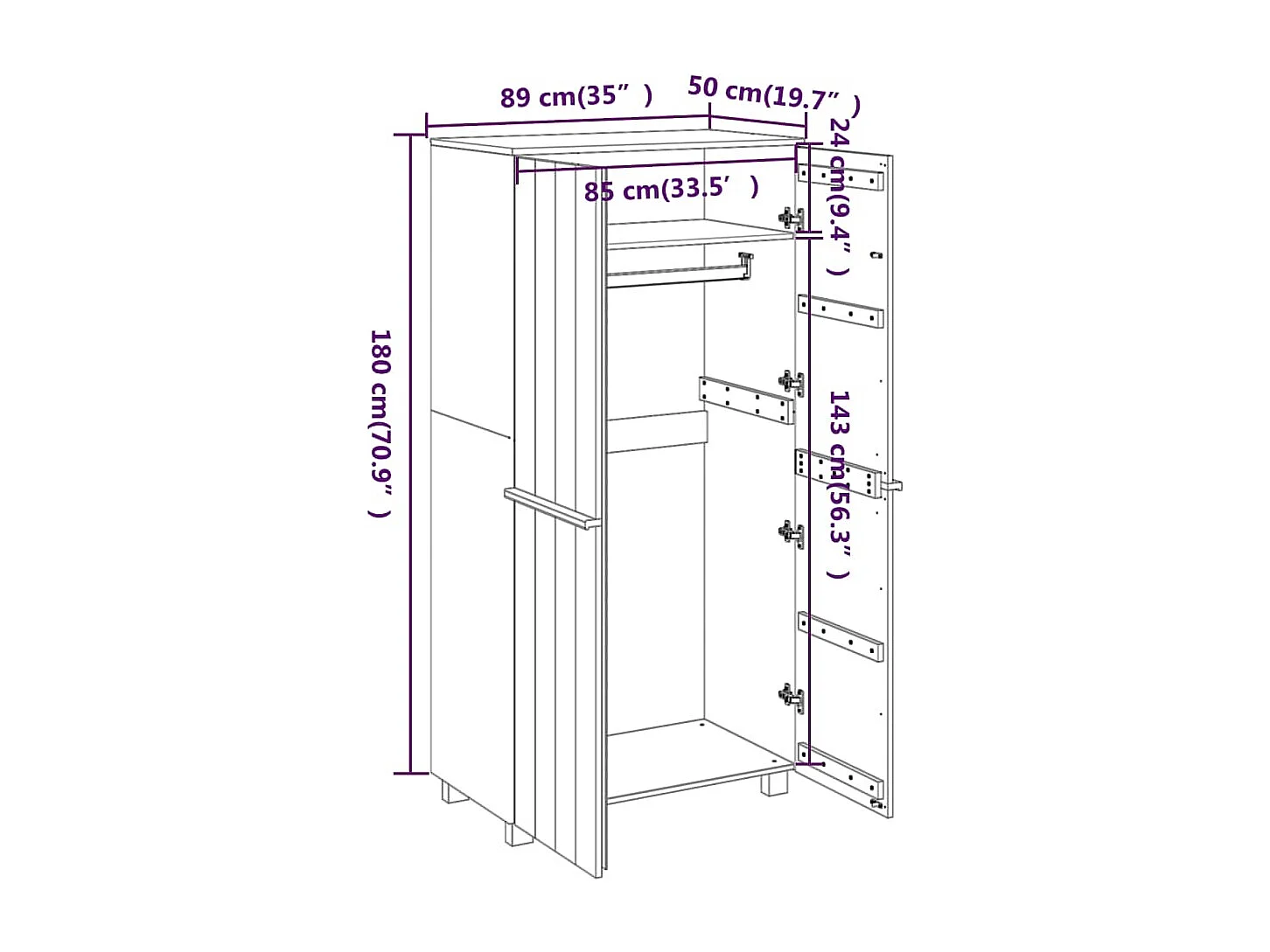 HAMAR Kleiderschrank Honigbraun 89x50x180 cm Massives Kiefernholz