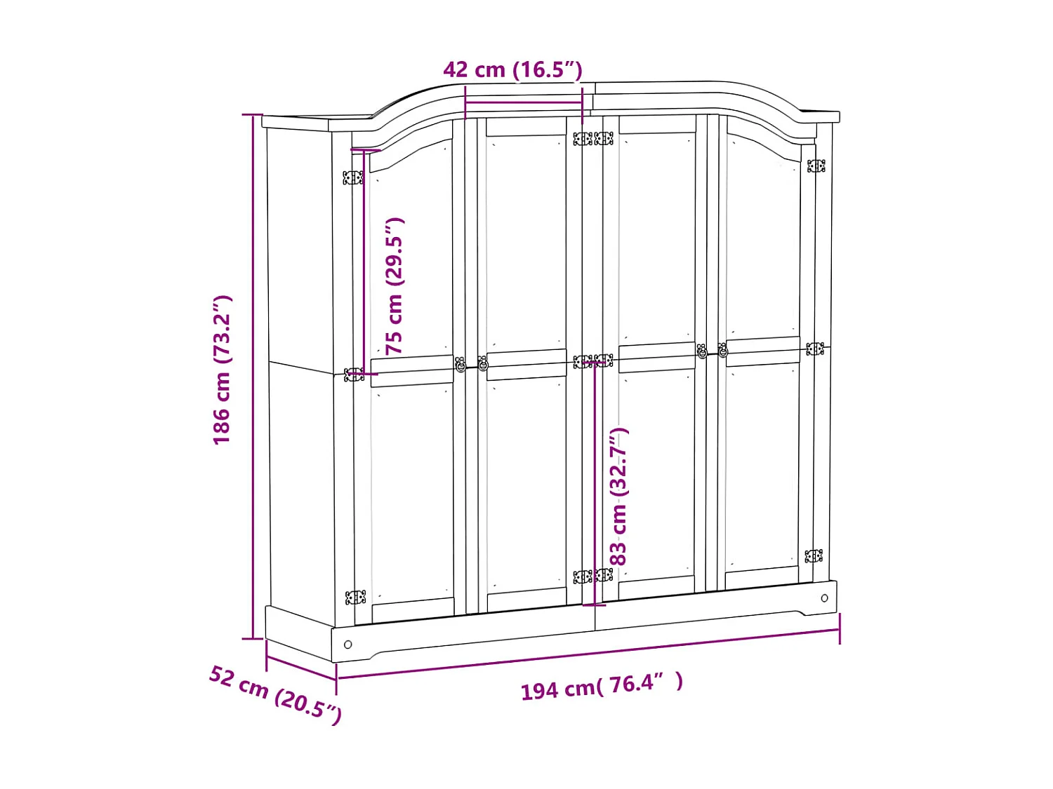 Corona Kleiderschrank weiß 194x52x186 cm massives Kiefernholz