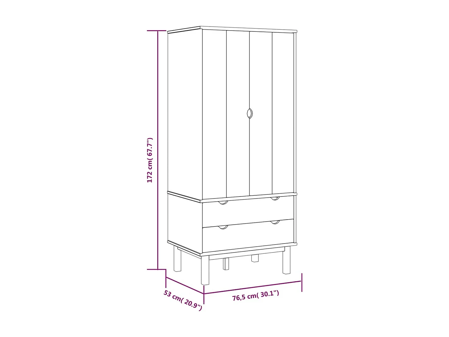 Garde-robe OTTA Marron et blanc 76,5x53x172 cm Bois massif pin