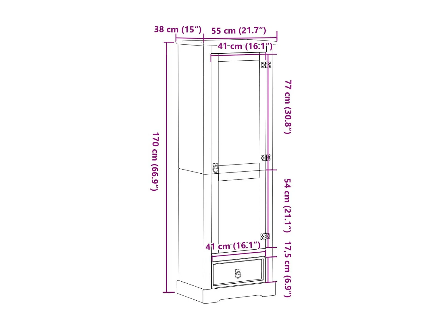 Corona kledingkast 55x38x170 cm massief grenenhout