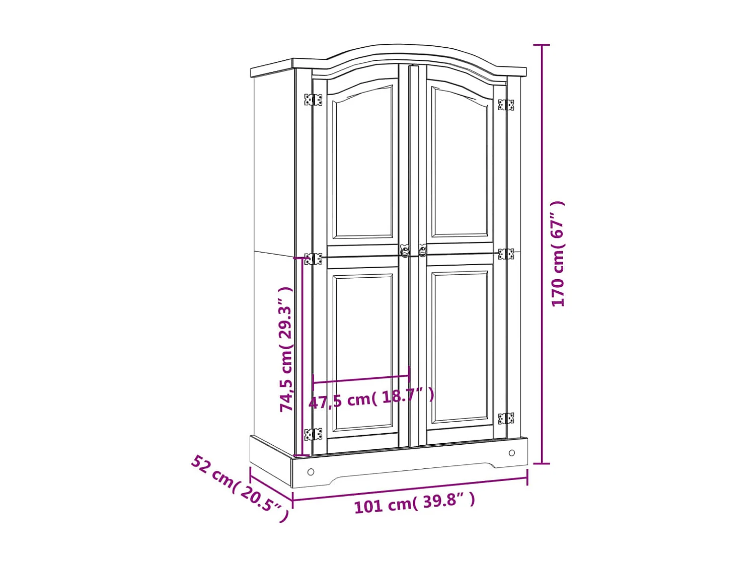 Armadio a 2 ante serie Corona in pino messicano