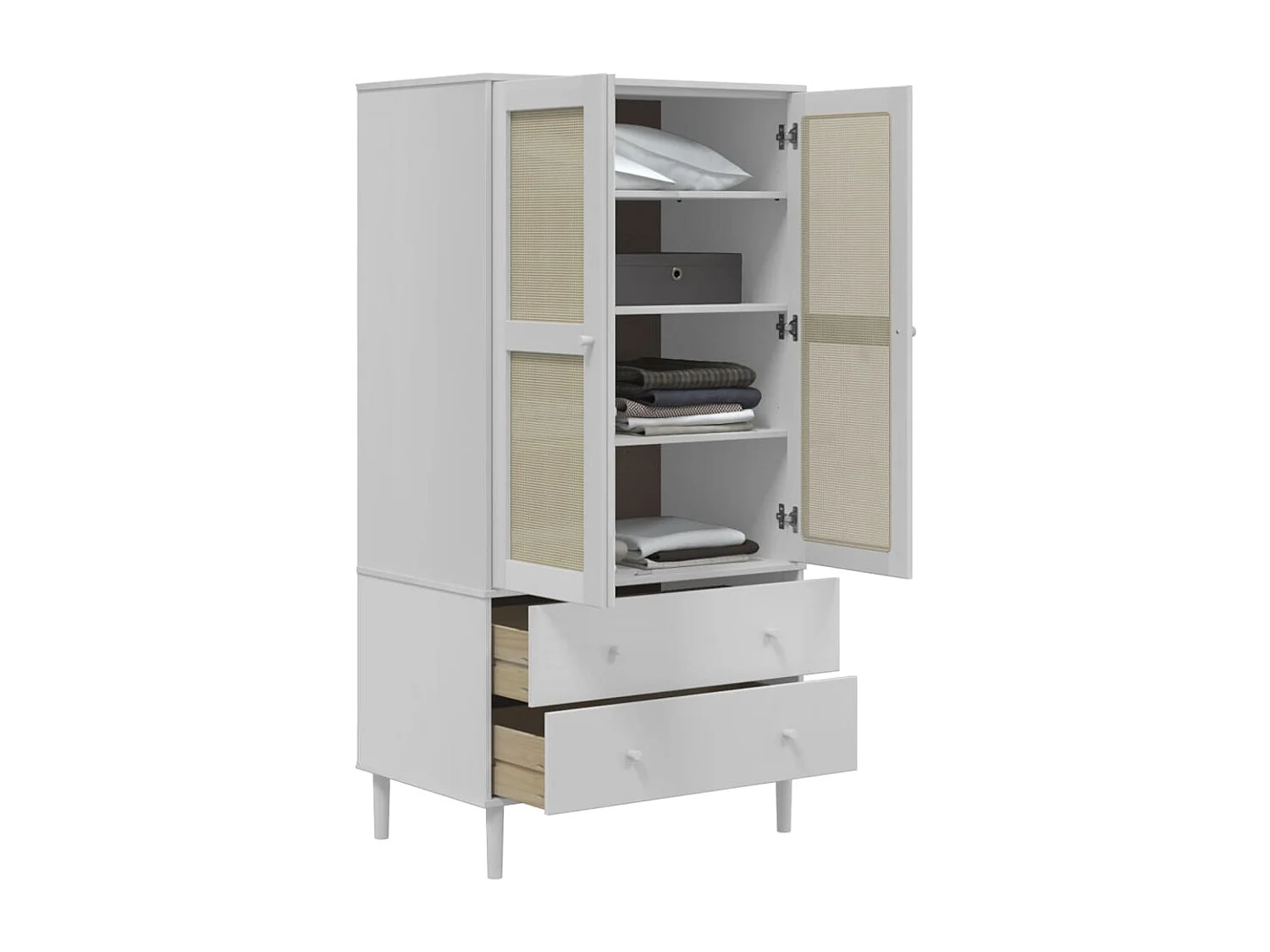 Garde-robe SENJA aspect rotin blanc 90x55x175cm bois massif pin