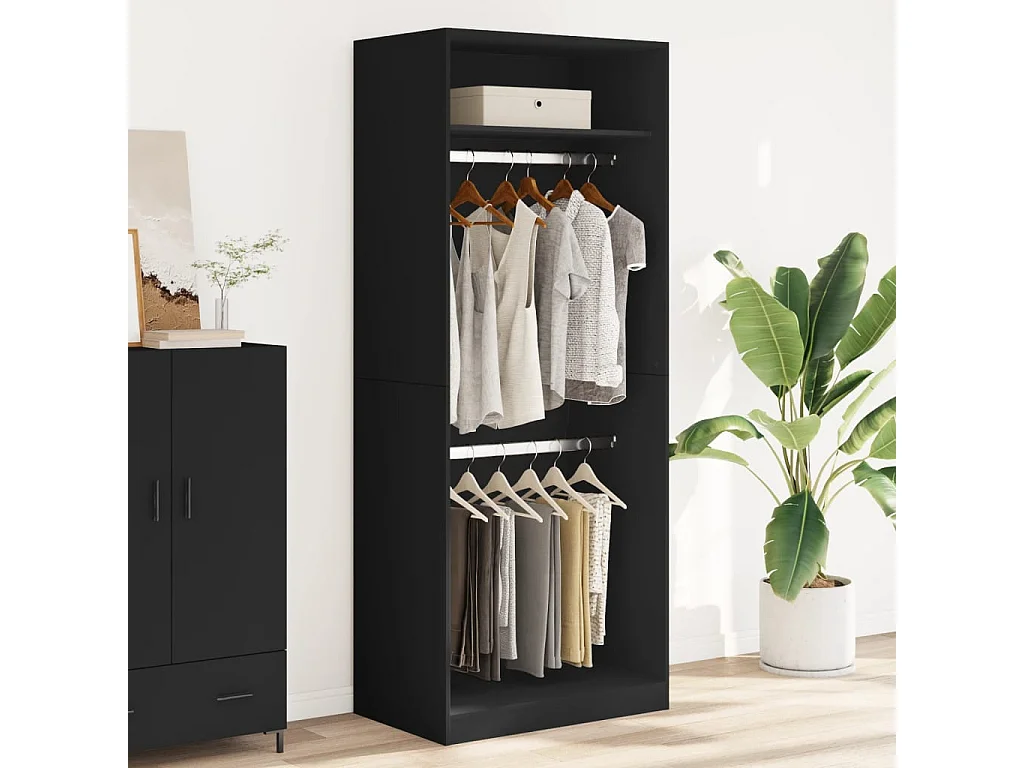 Armario negro 80x50x200 cm de madera contrachapada