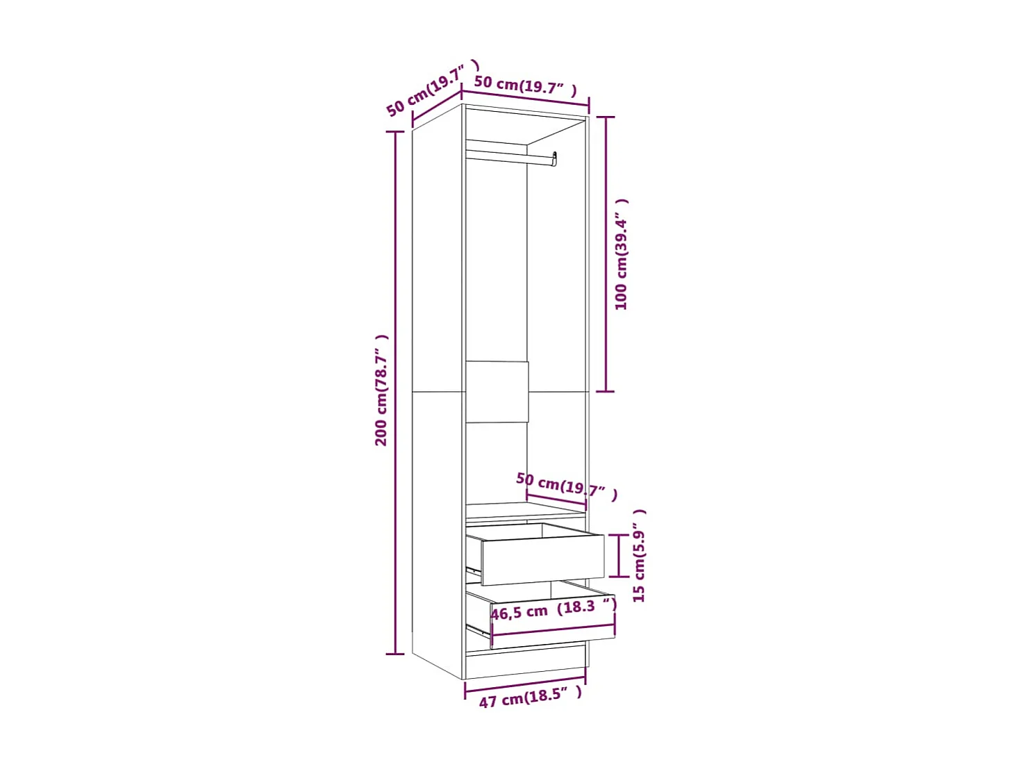 Armadio con cassettiera Sonoma grigio 50x50x200 cm MDF