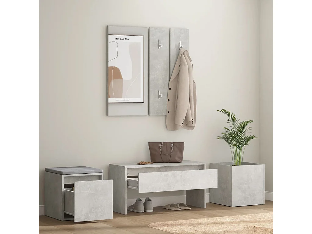Conjunto de muebles de entrada de madera contrachapada gris hormigón