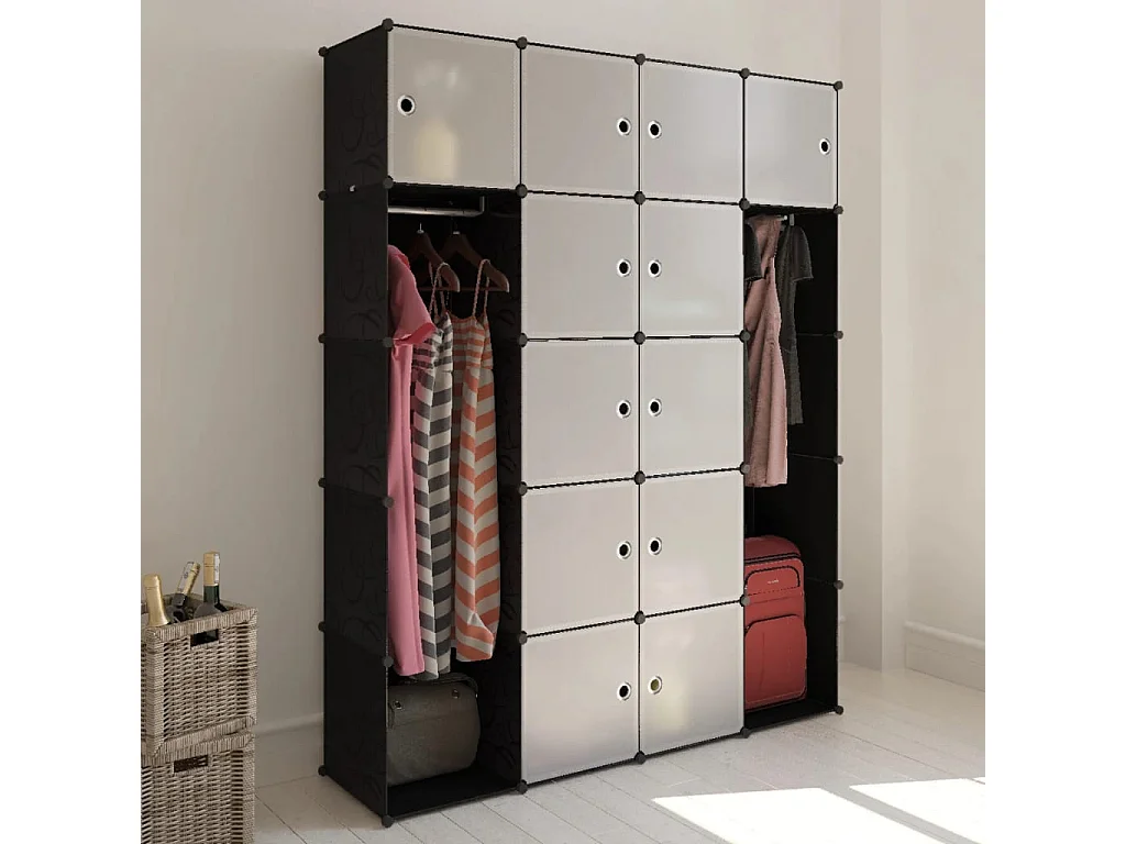 Armadio modulare 14 scomparti Bianco e nero 37x146x180,5 cm