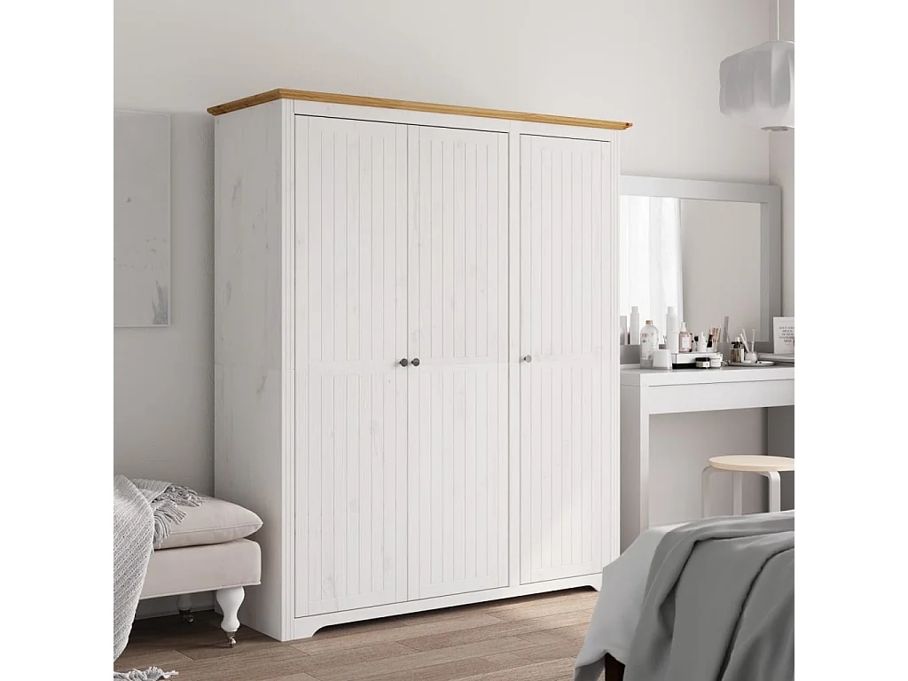Garde-robe BODO blanc marron 146x53,5x173 cm bois massif de pin