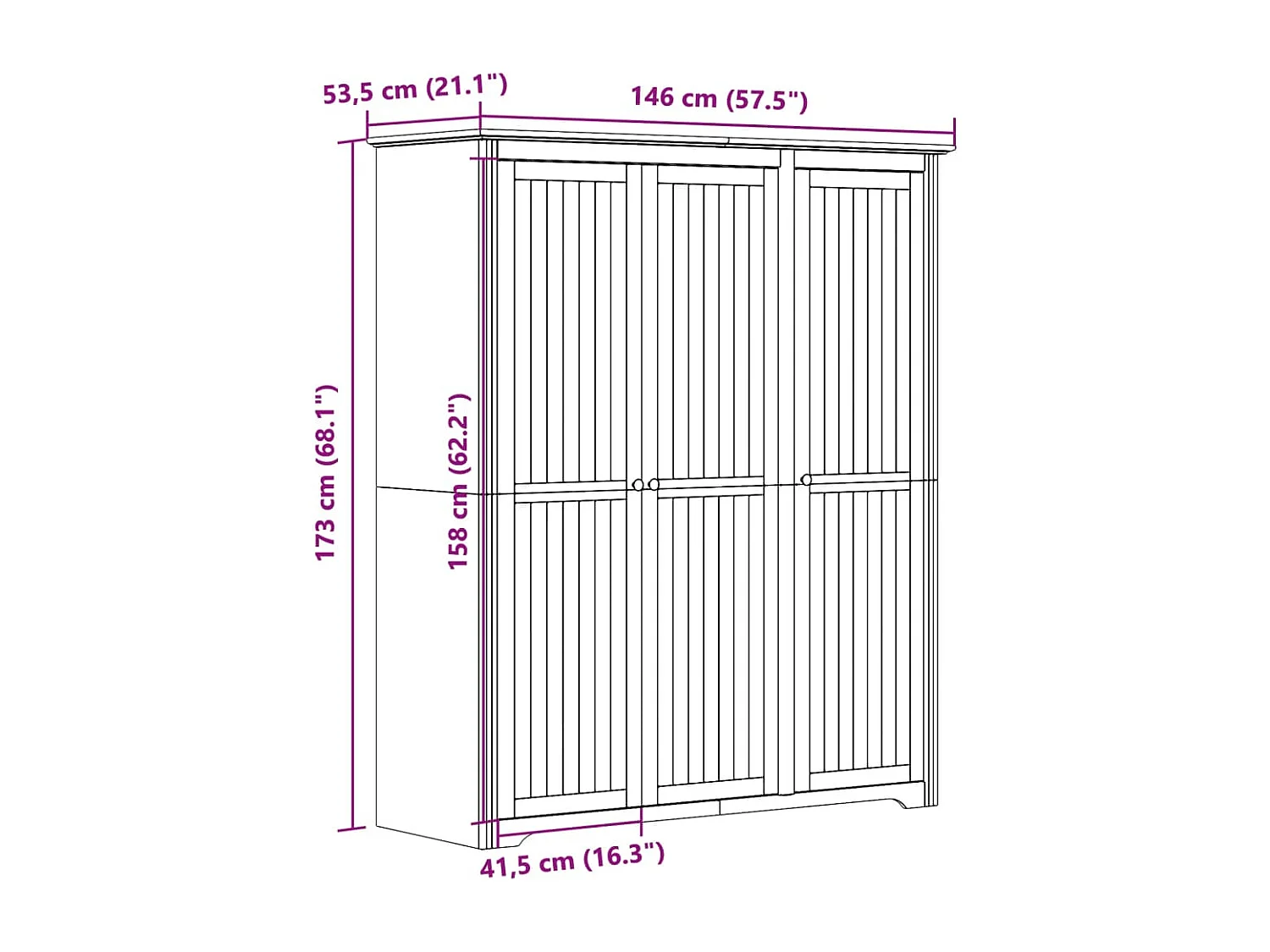 Garde-robe BODO blanc marron 146x53,5x173 cm bois massif de pin