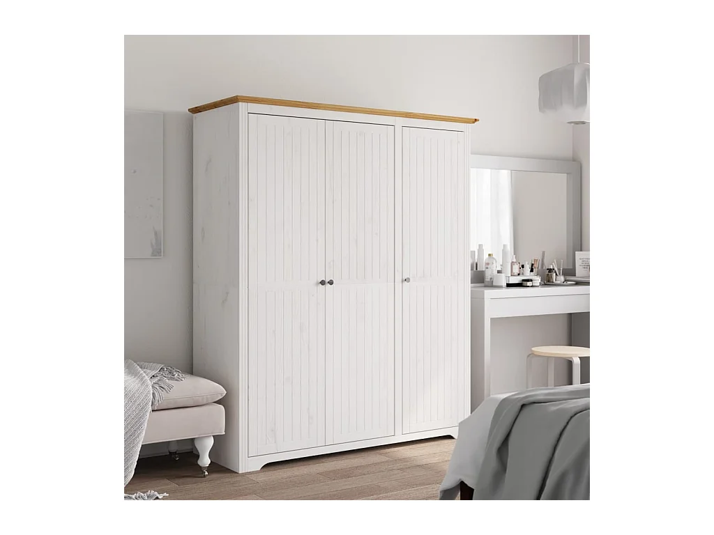 Armadio BODO bianco marrone 146x53,5x173 cm in legno di pino massiccio