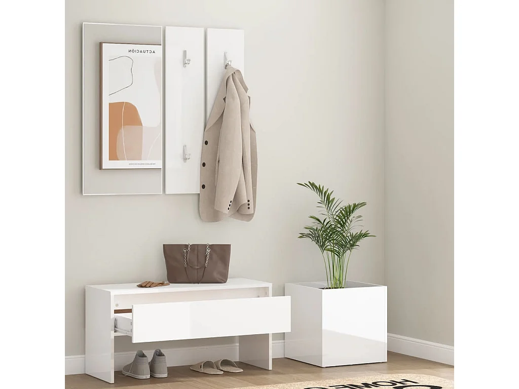 Ensemble de meubles de couloir Blanc brillant Bois d'ingénierie