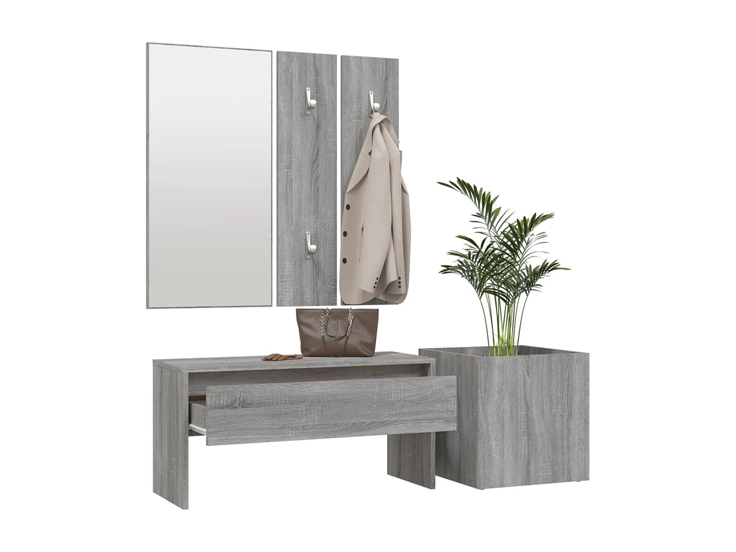 Set di mobili da ingresso in legno ingegnerizzato Sonoma grigio