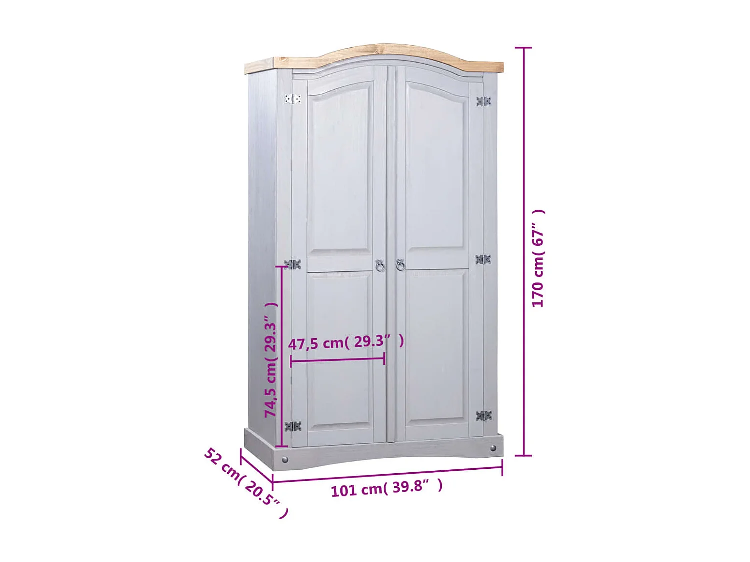 Garde-robe avec 2 portes Gamme Corona pin mexicain Gris