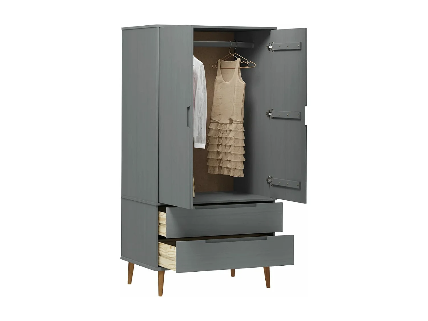 Garde-robe MOLDE Gris 90x55x175 cm Bois massif de pin