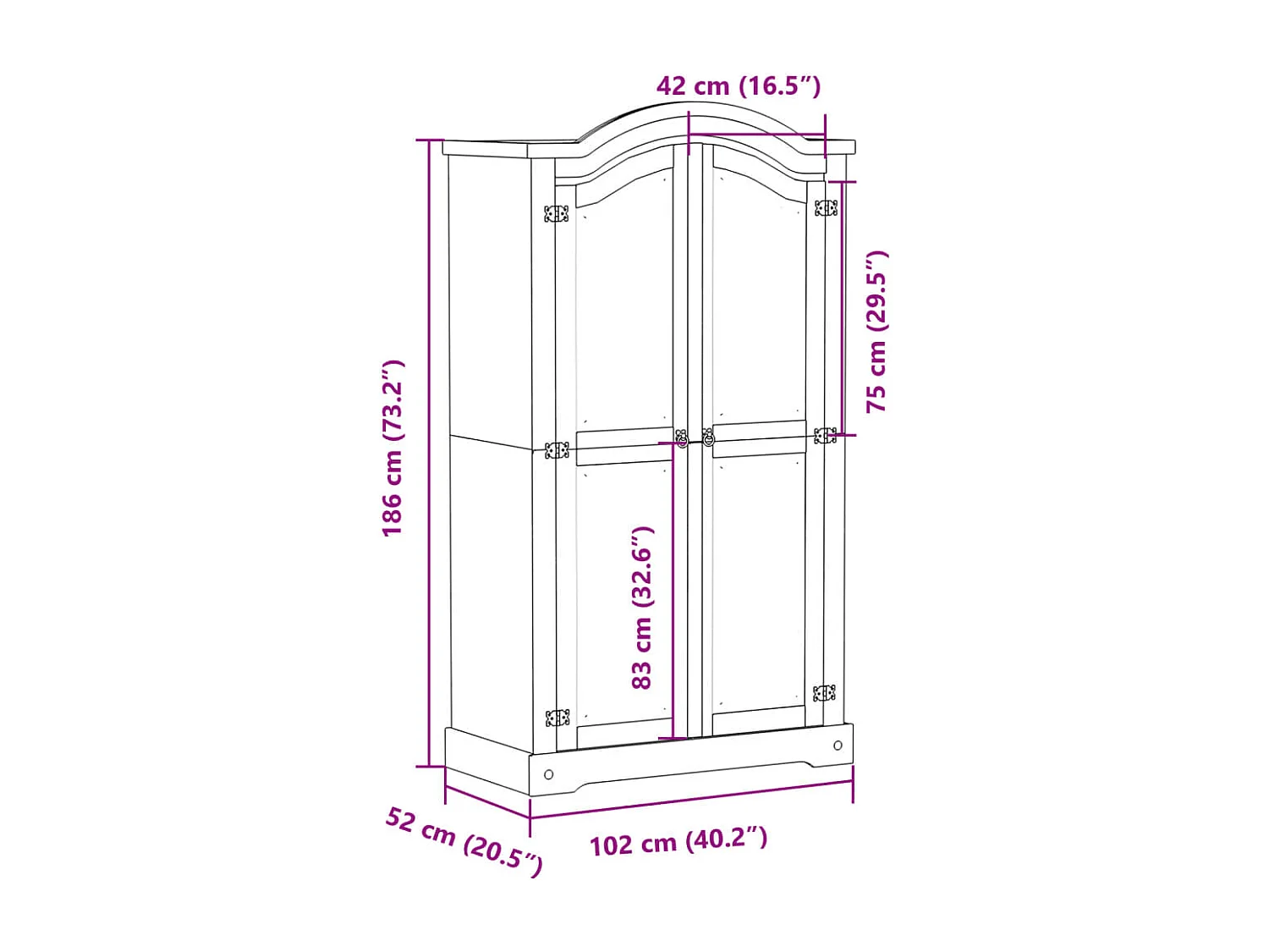 Armadio Corona 102x52x186 cm in legno massello di pino