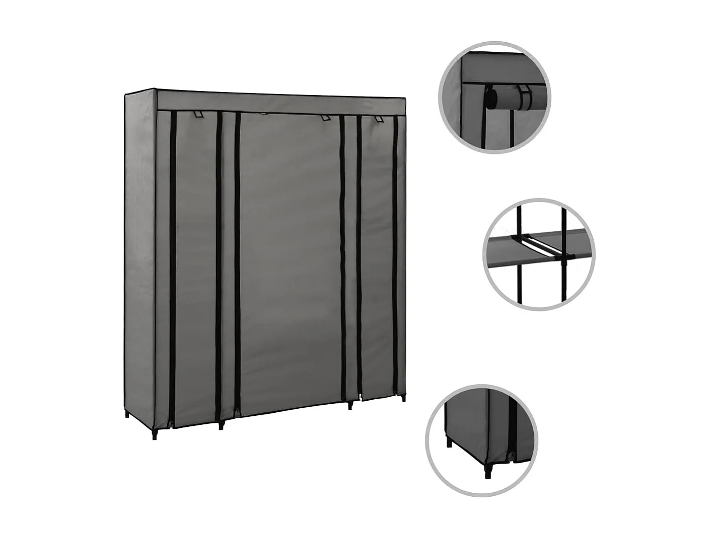 Armario con compartimentos y barras Gris 150x45x176 cm Tela