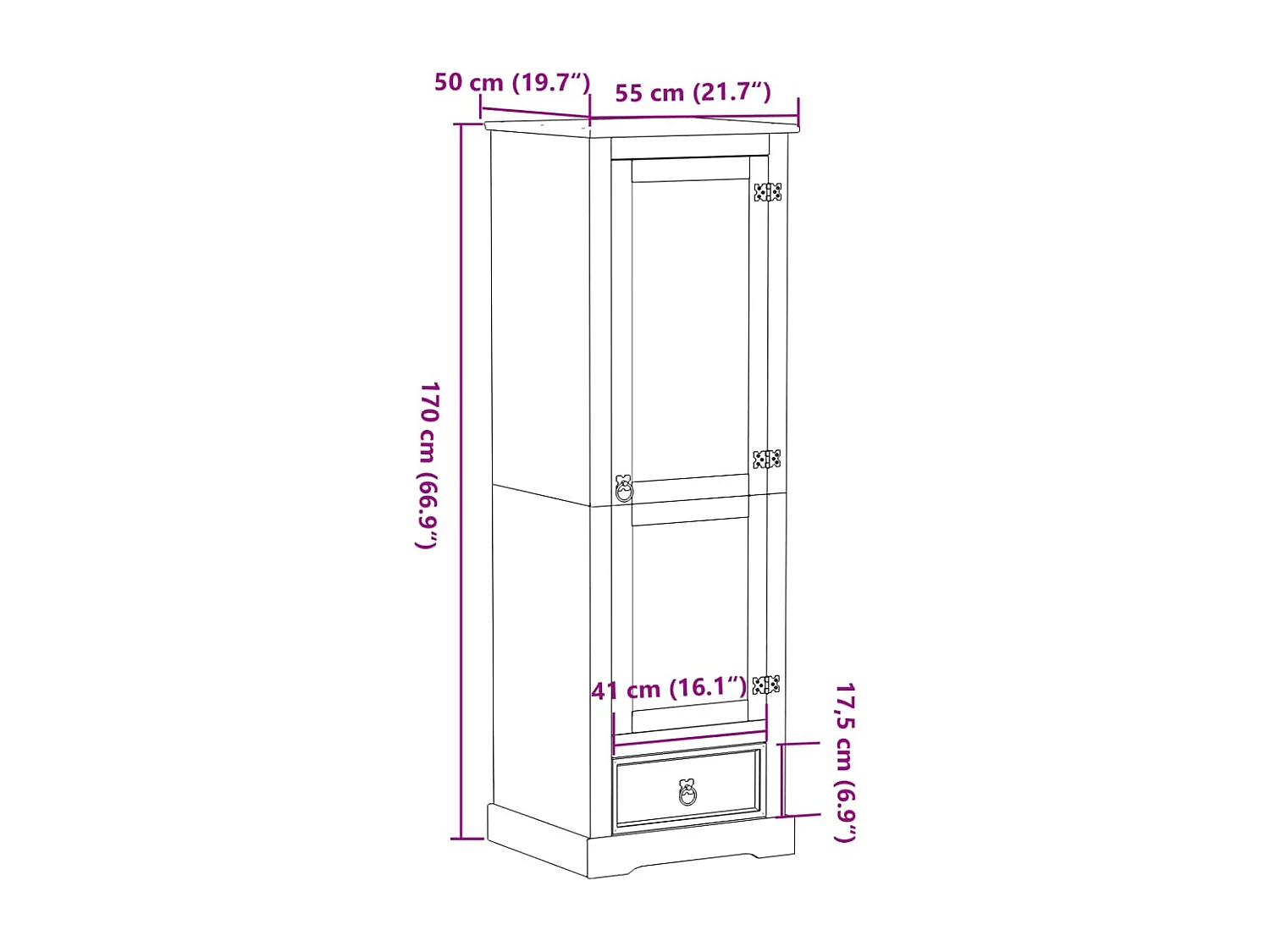 Armadio Corona 55x50x170 cm in legno massello di pino