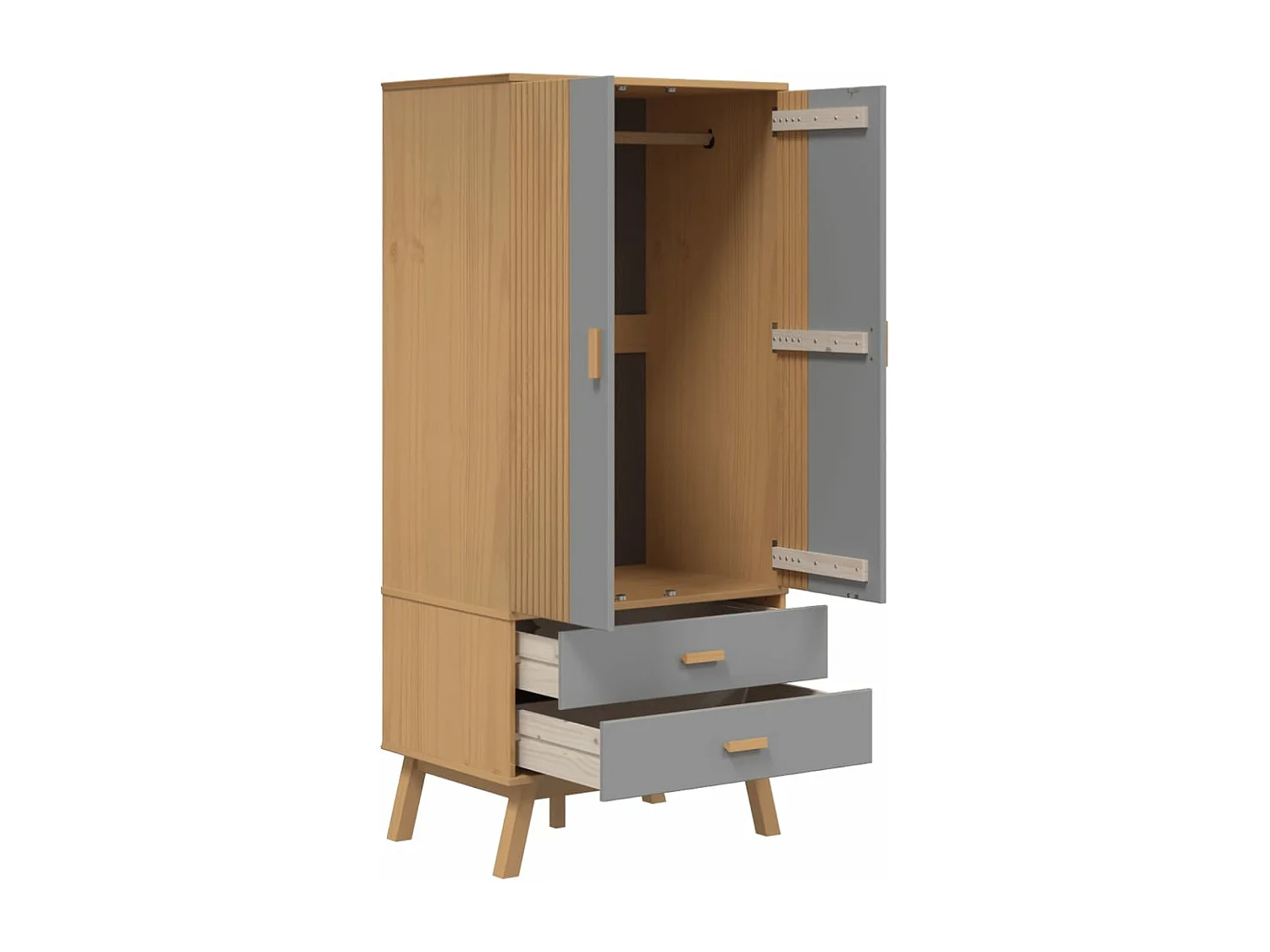 Garde-robe OLDEN gris et marron 76,5x53x172 cm bois massif pin