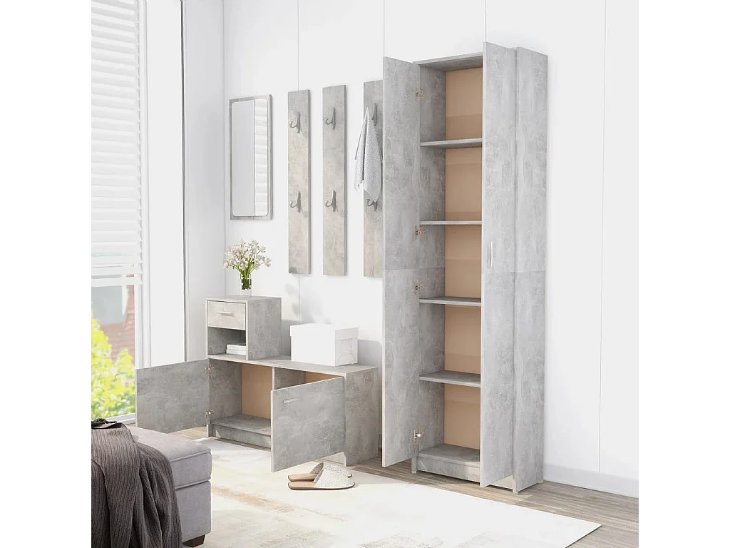 Flurgarderobe Betongrau 55x25x189 cm Holzwerkstoff