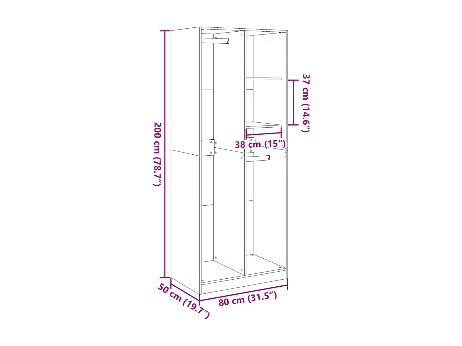 Weißer Kleiderschrank 80x50x200 cm aus Holzwerkstoff