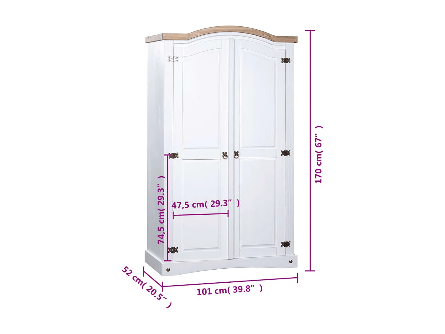 Garde-robe avec 2 portes Gamme Corona pin mexicain Blanc