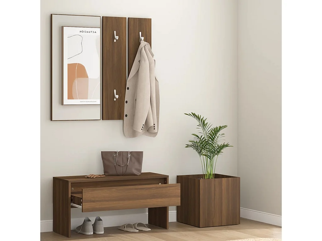 Conjunto de muebles de entrada de madera de roble marrón