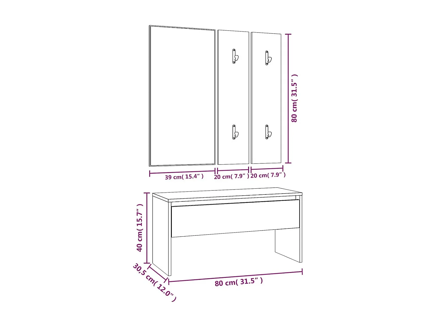 Conjunto de muebles de entrada de madera de roble marrón