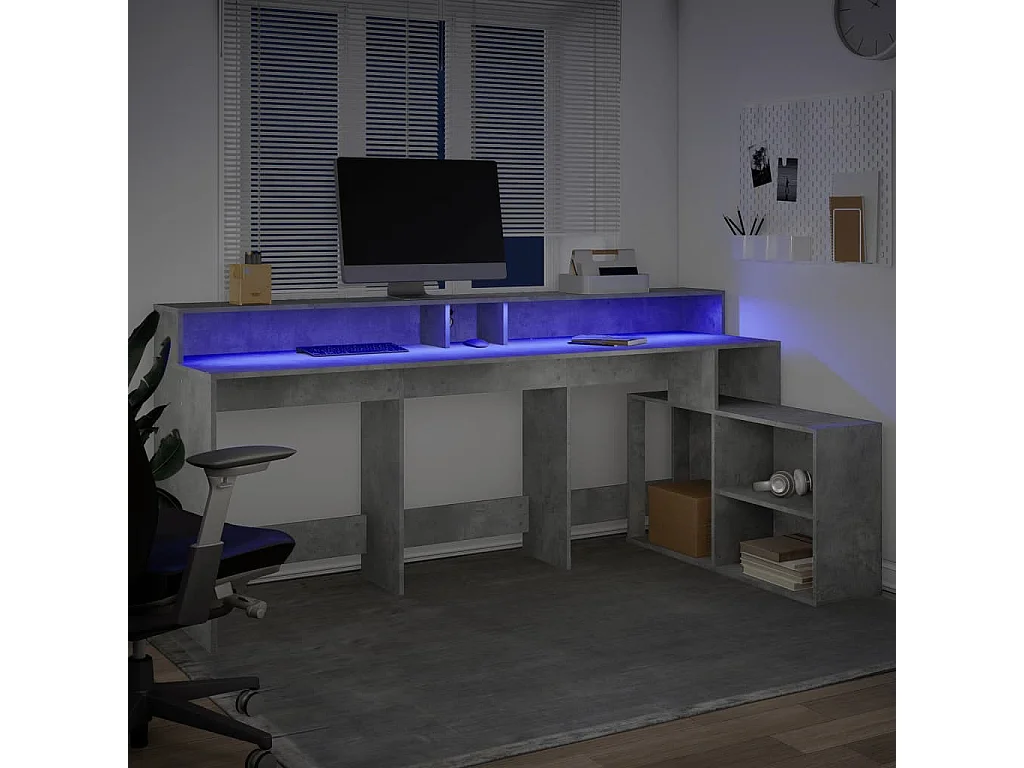 Bureau met LED-verlichting 200x104x91 cm hout betongrijs