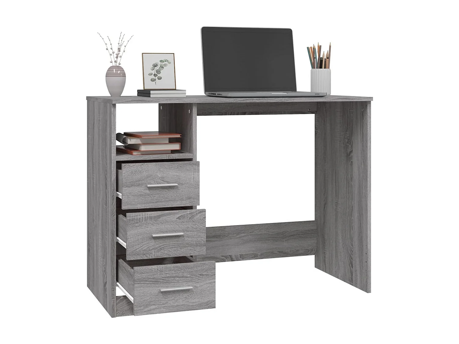 Secretária c/ gavetas 102x50x76 derivados madeira cinza sonoma