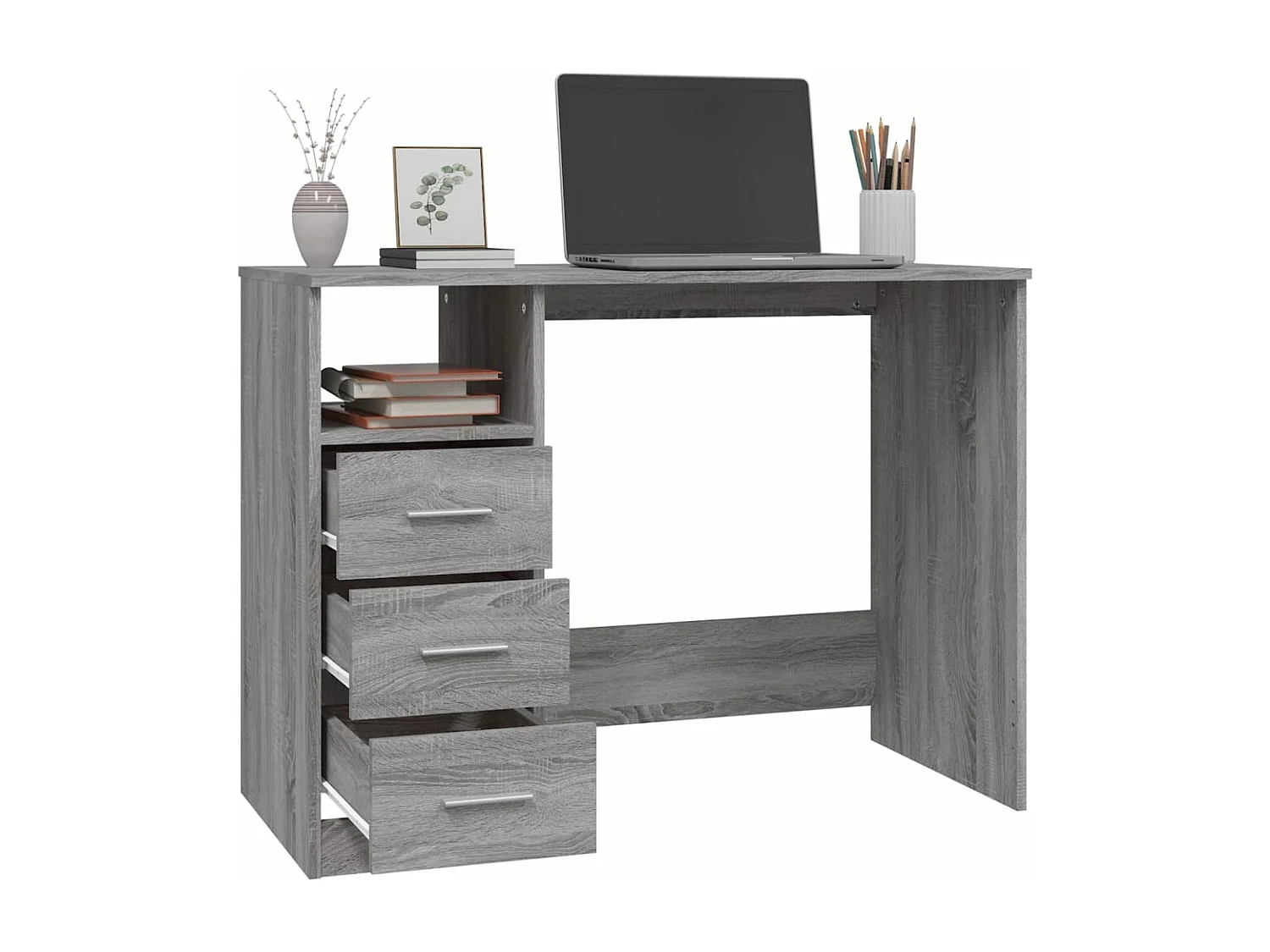 Secretária c/ gavetas 102x50x76 derivados madeira cinza sonoma