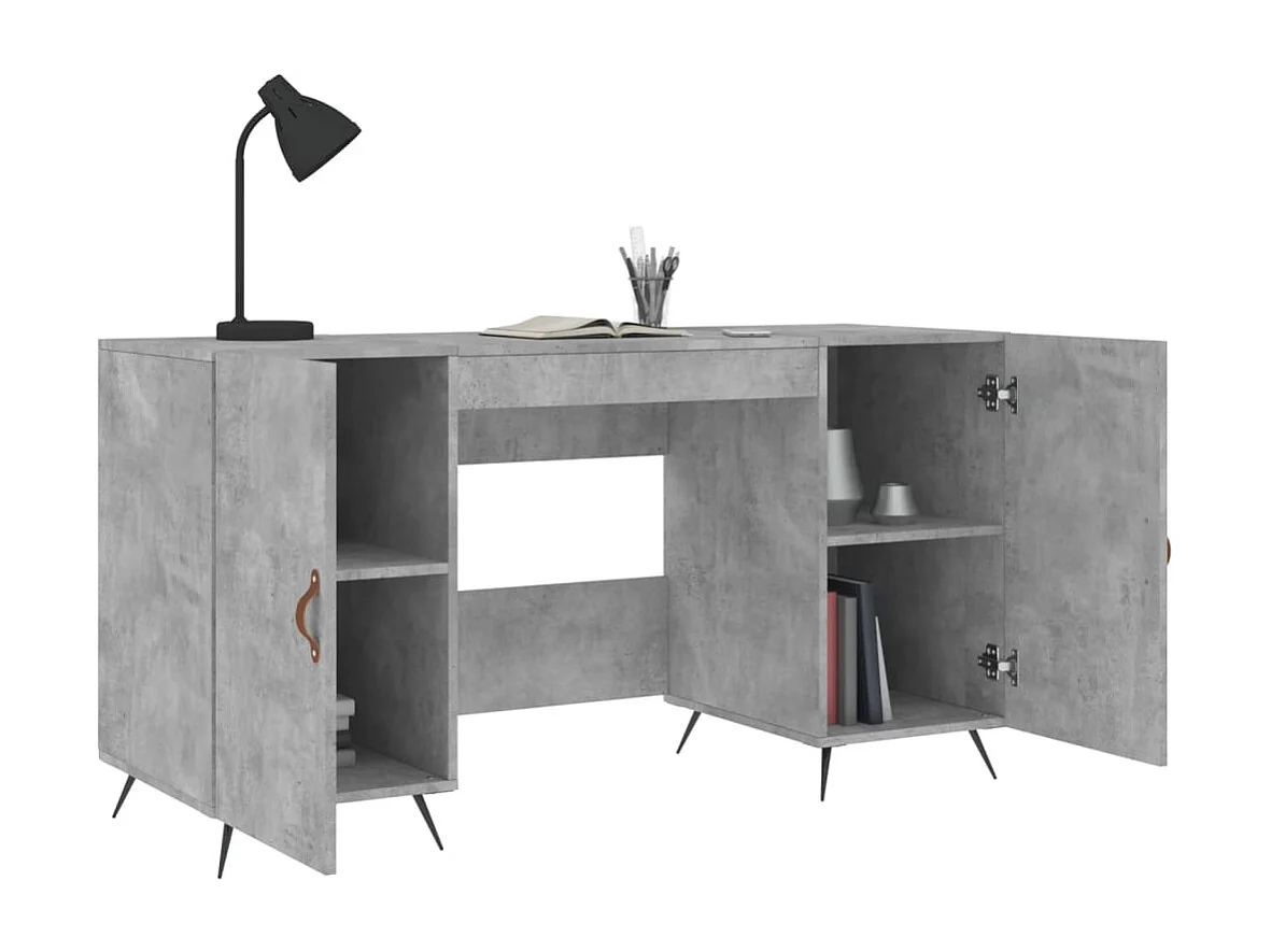 Bureau gris béton 140x50x75 cm bois d'ingénierie
