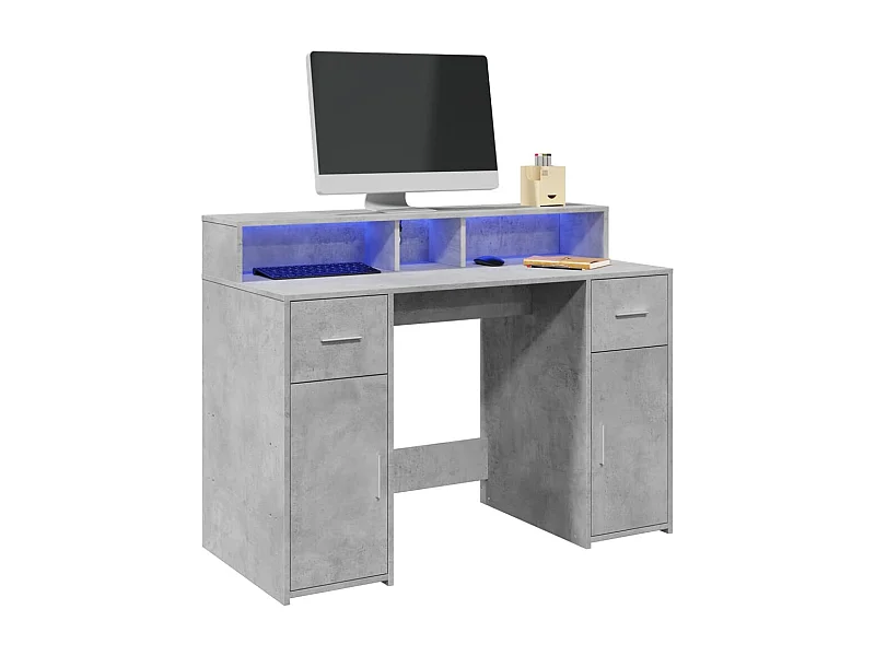 Scrivania con Luci LED Grigio Cemento 120x55x91 cm Multistrato