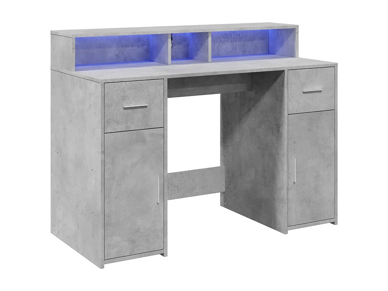 Bureau et lumières LED gris béton 120x55x91cm bois d'ingénierie