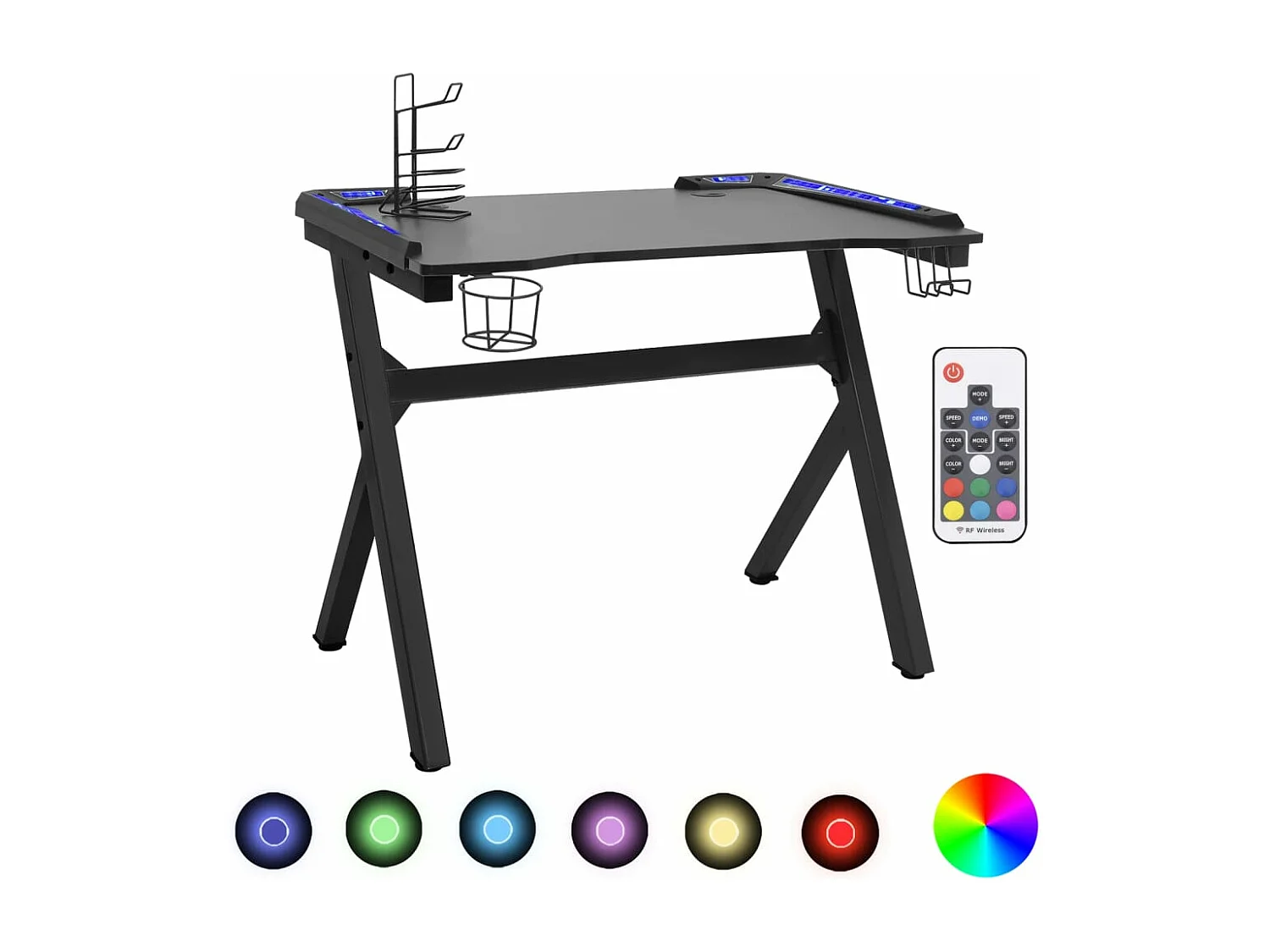 Scrivania da Gaming con LED e Gambe a Y Nera 90x60x75 cm