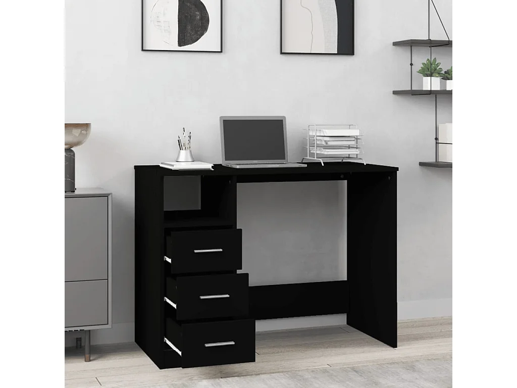 Bureau avec tiroirs Noir 102x50x76 cm Bois d'ingénierie