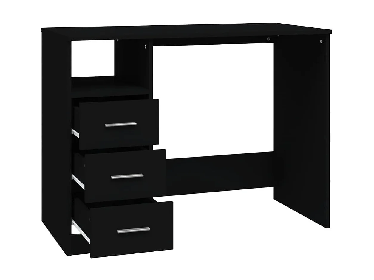 Bureau avec tiroirs Noir 102x50x76 cm Bois d'ingénierie