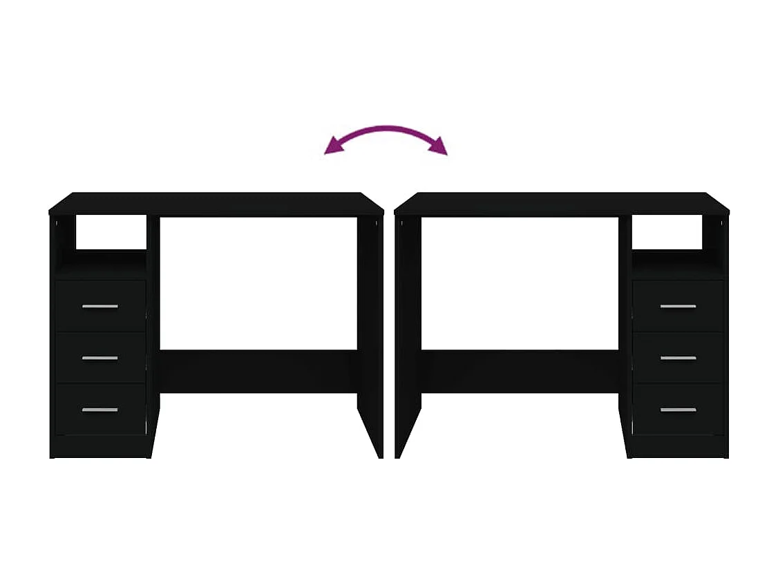 Bureau avec tiroirs Noir 102x50x76 cm Bois d'ingénierie