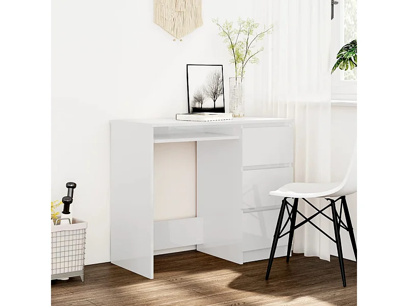 Scrivania Bianco Lucido 90x45x76 cm in Legno Multistrato