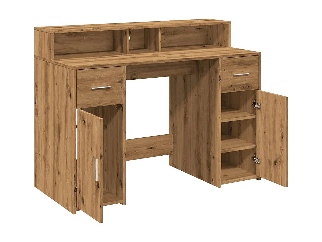 Bureau avec lumières LED chêne artisanal bois d'ingénierie