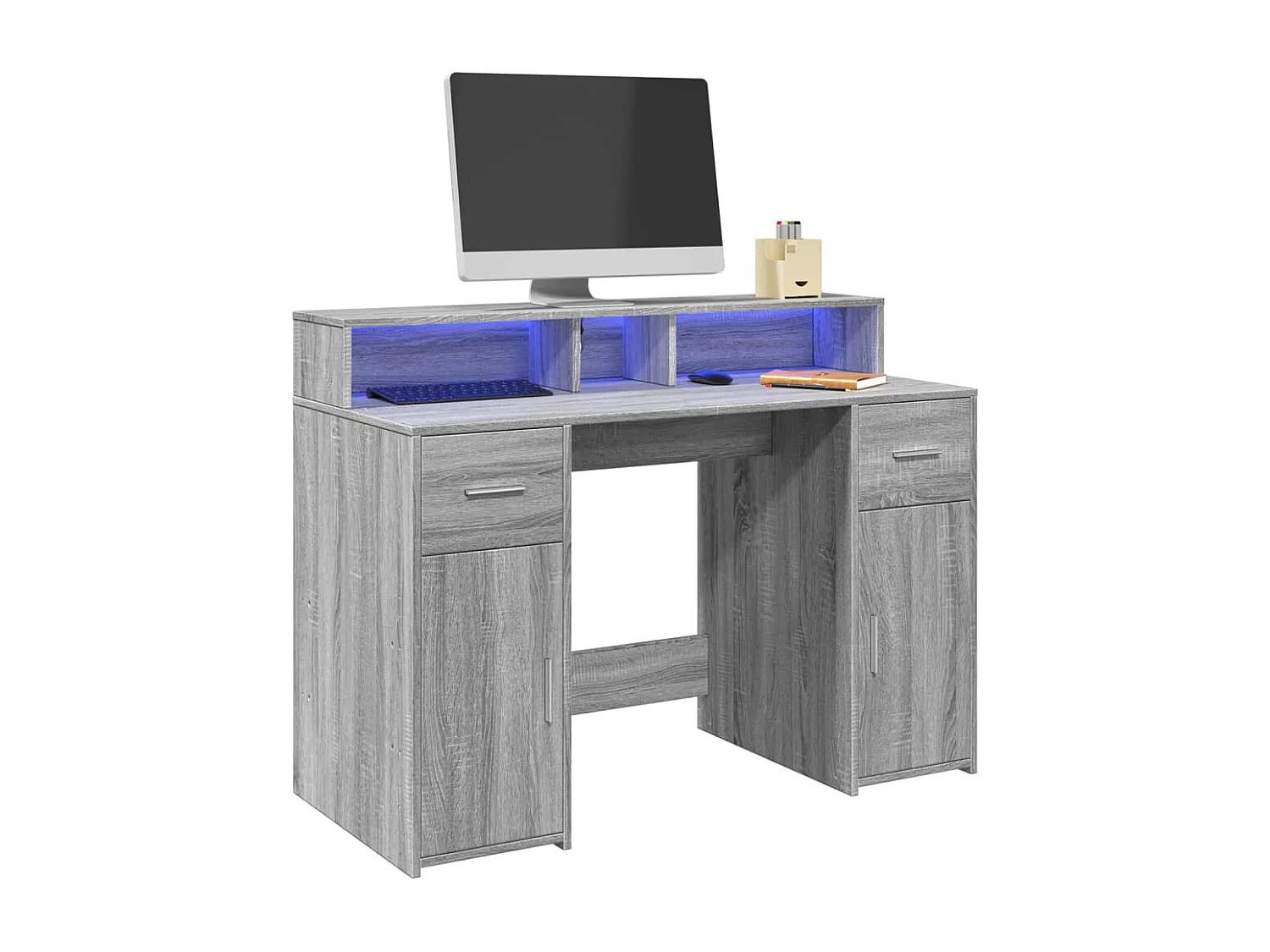 Escritorio con LED madera ingeniería gris sonoma 120x55x91 cm