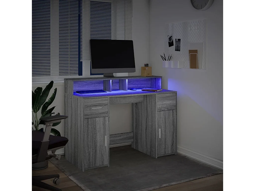 Escritorio con LED madera ingeniería gris sonoma 120x55x91 cm