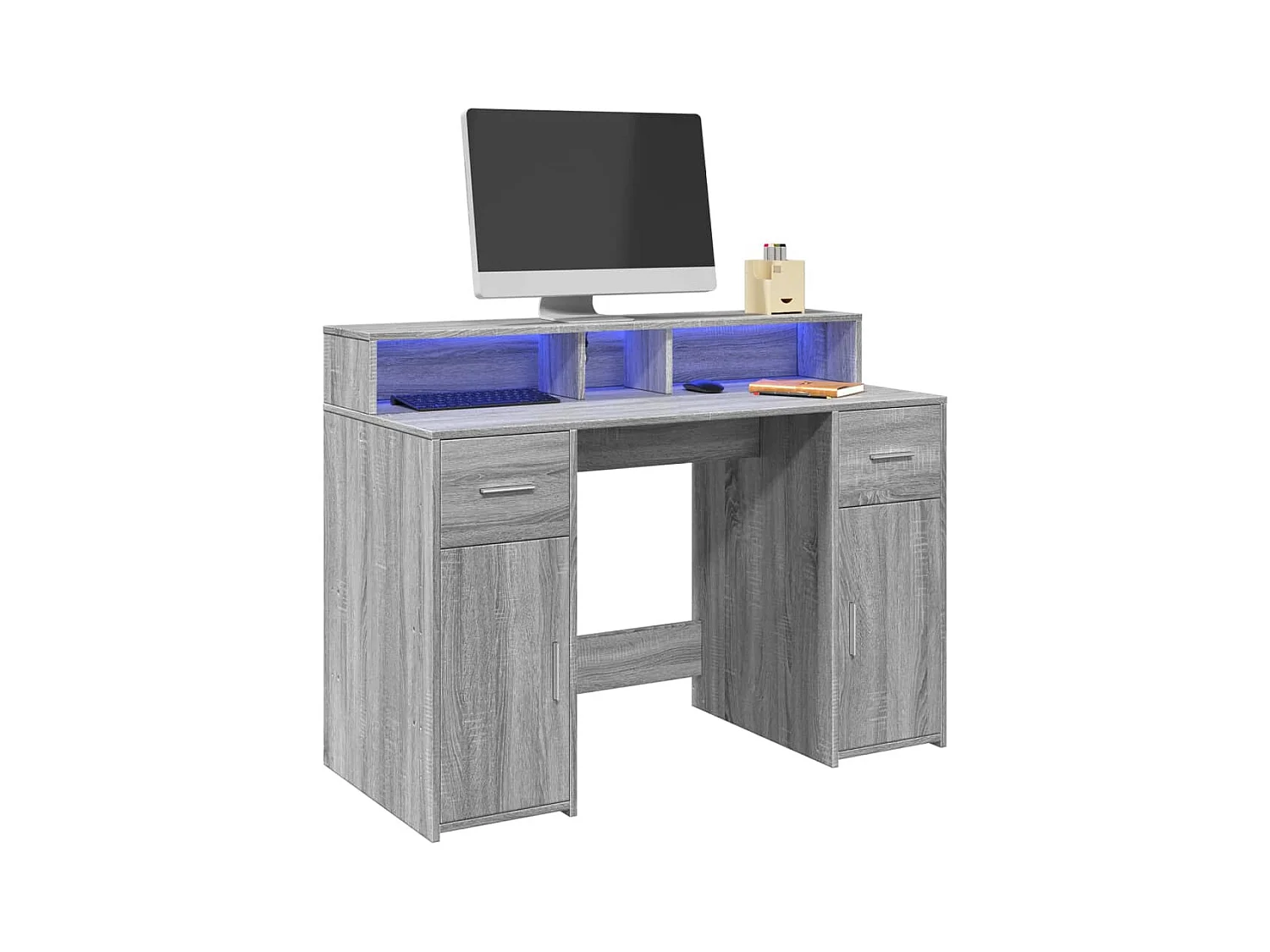 Bureau et lumières LED sonoma gris 120x55x91cm bois ingénierie