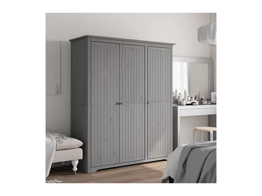 BODO grijze kledingkast 146x53,5x173 cm massief grenenhout