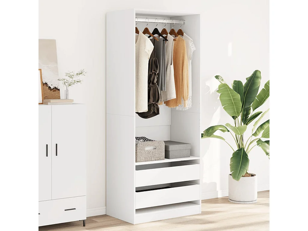 Weißer Kleiderschrank 80x50x200 cm aus Holzwerkstoff