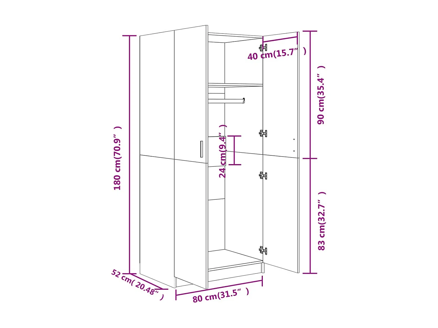 Armadio Grigio cemento 80x52x180 cm MDF