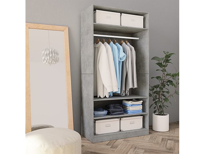 DJEKA Armadio Camera Da Letto Grigio Cemento 80x52x180 Cm - Legno Multistrato Con 2 Ante