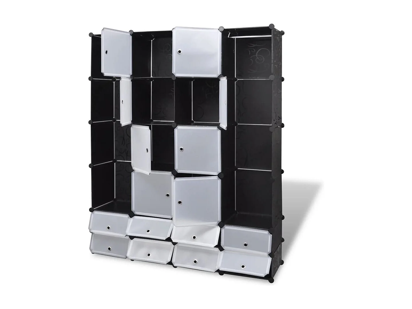 Armario modular 18 compartimentos Blanco y negro 37x146x180,5cm
