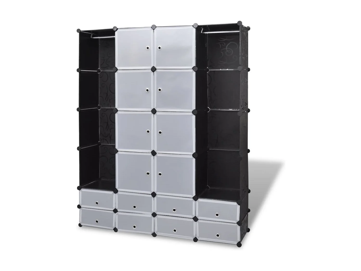 Armário modular 18 compartimentos preto e branco 37x146x180,5cm