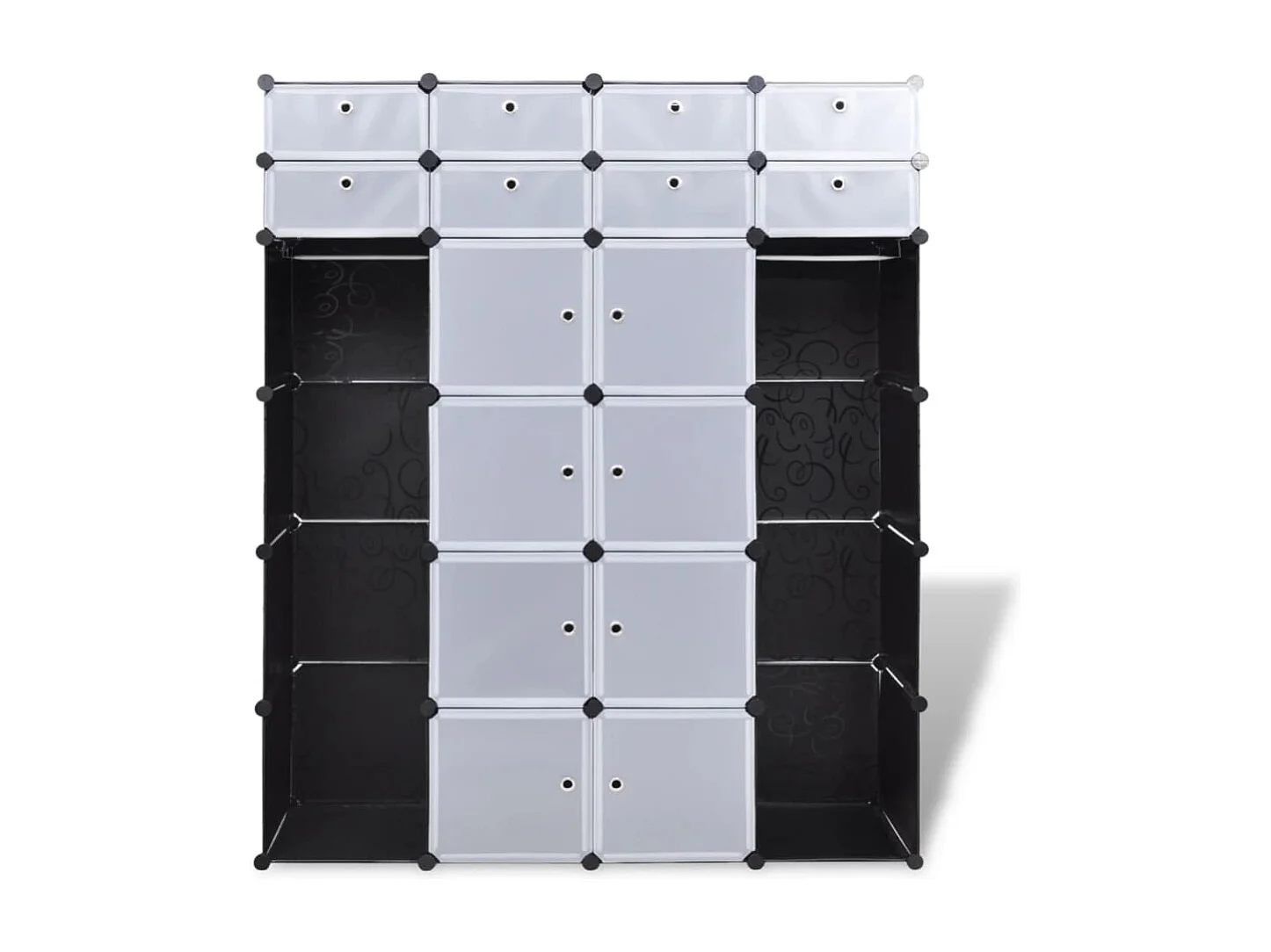 Armário modular 18 compartimentos preto e branco 37x146x180,5cm