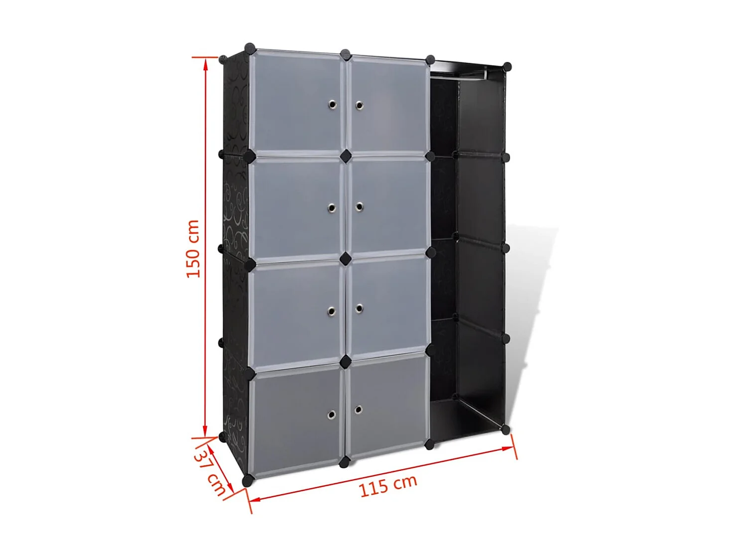 Armoire modulaire 9 compartiments Noir et blanc 37 x 115x150 cm