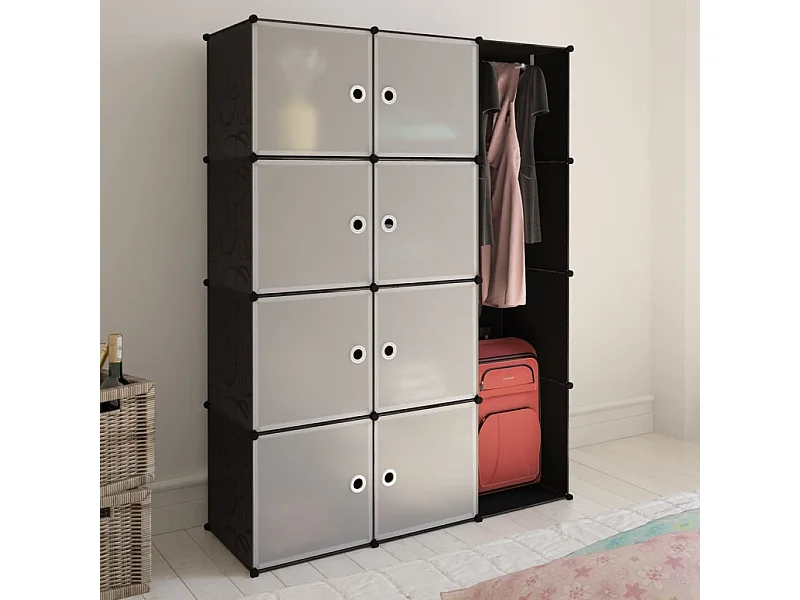 Armoire modulaire 9 compartiments Noir et blanc 37 x 115x150 cm